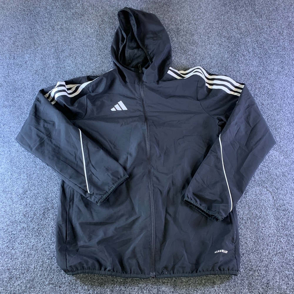 Adidas Aeroready Windbreaker Jacket Mens XL Black White Logo Striped Full Zip